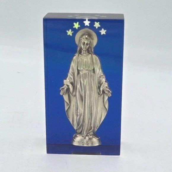 Other - Vintage 1830‎ Miraculous Medal Virgin Mary Lucite Paperweight - Cobalt Blue